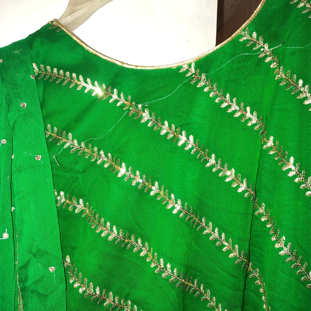 Green and Gold Embroidered Kurti Set Bust Size 42